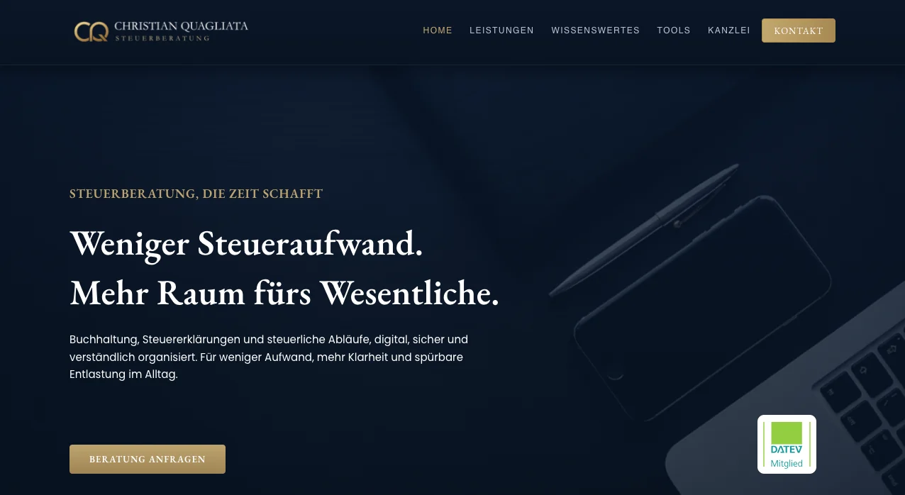 Desktop-Ansicht von CQ Steuerberatung